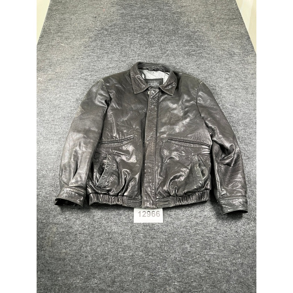 Collezione SA Leather Bomber Jacket Mens XL Black Good Vintage Zip Up Coat